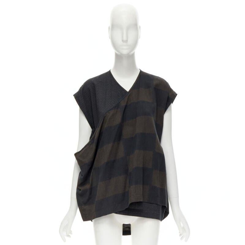 COMME DES GARCONS 1980's Vintage green checked wrap front draped vest top S For Sale 5