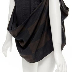 COMME DES GARCONS 1980's Vintage green checked wrap front draped vest top S