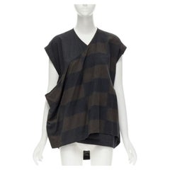 COMME DES GARCONS 1980's Vintage green checked wrap front draped vest top S