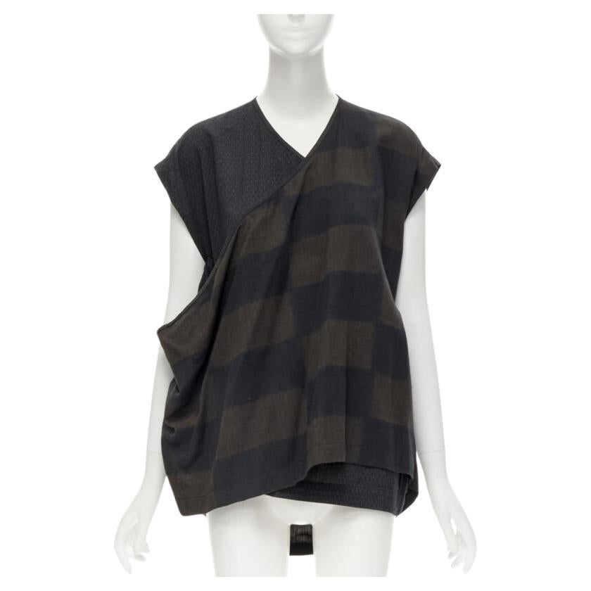 COMME DES GARCONS 1980's Vintage green checked wrap front draped vest top S For Sale