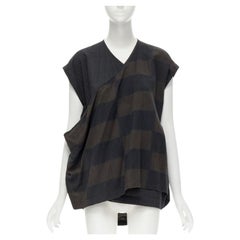 COMME DES GARCONS 1980er Jahre Vintage Grün kariertes drapiertes Westenoberteil mit Wickelfront S