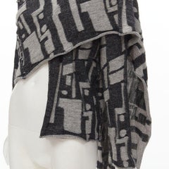 COMME DES GARCONS 1980's Vintage grey abstract wool intarsia wrap scarf cardigan