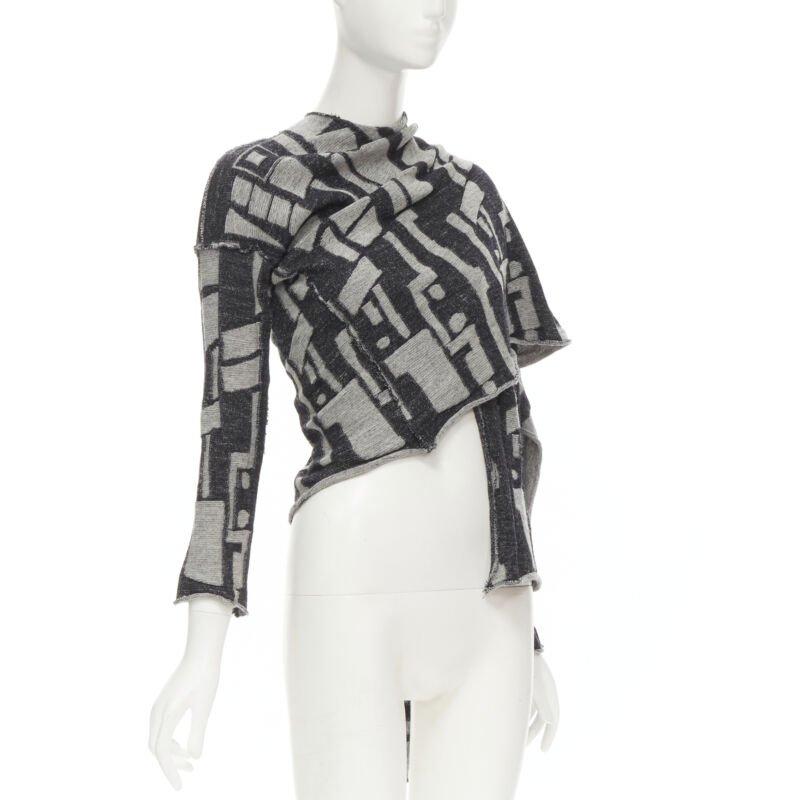 Gray COMME DES GARCONS 1980's Vintage grey abstract wool intarsia wrap scarf cardigan For Sale