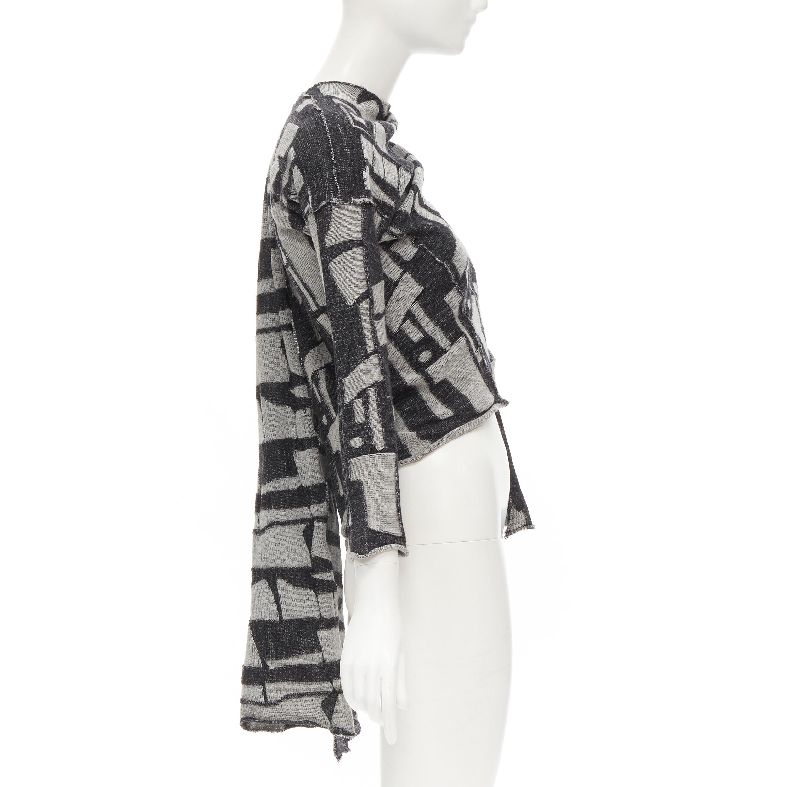 Gray COMME DES GARCONS 1980's Vintage grey abstract wool intarsia wrap scarf cardigan For Sale