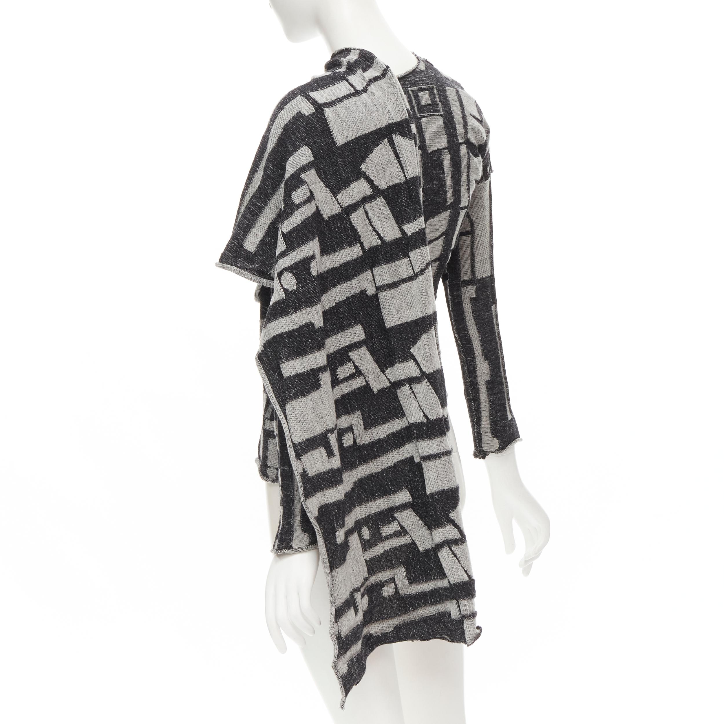 COMME DES GARCONS - Cardigan enveloppant en laine intarsia grise abstraite, années 1980 en vente 1