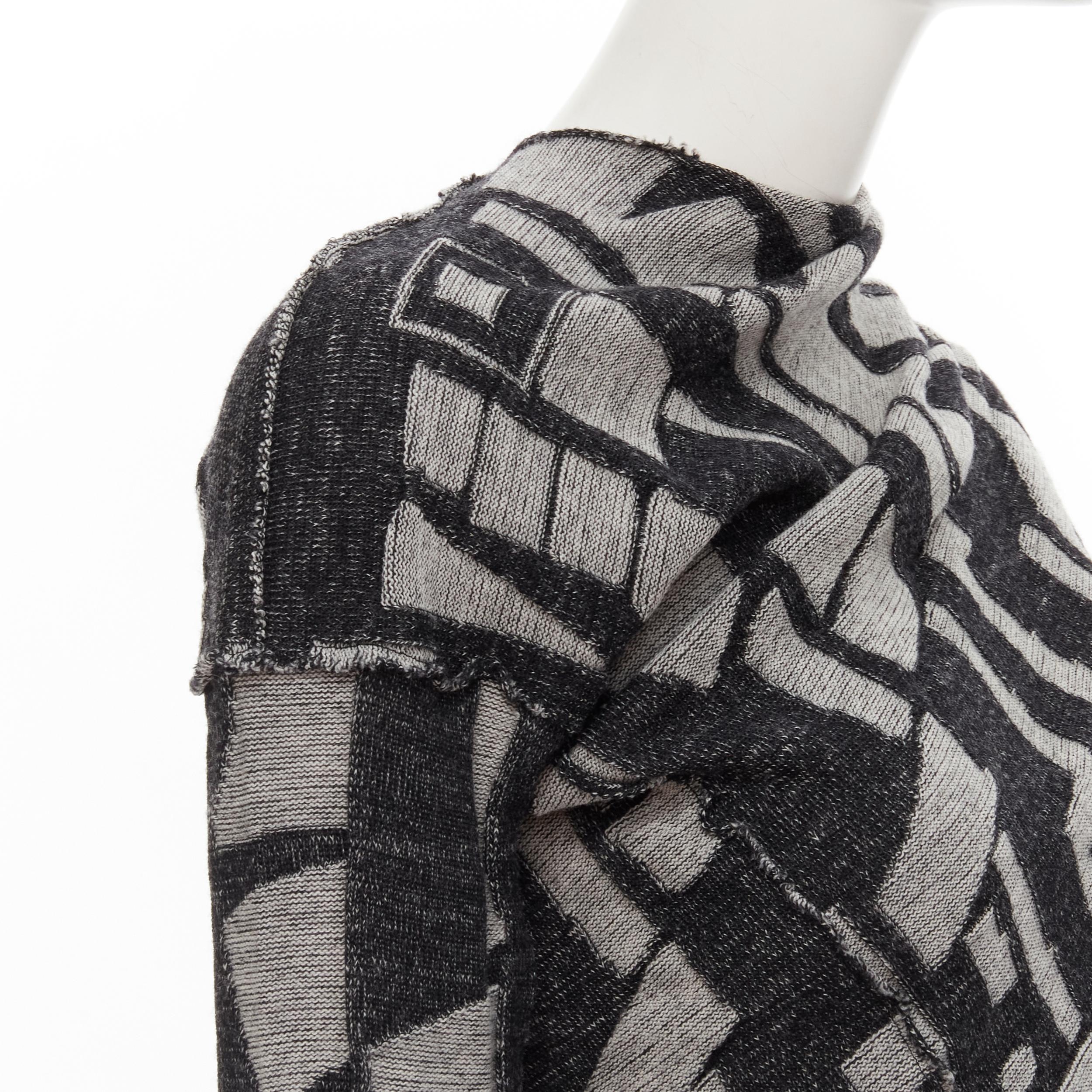 COMME DES GARCONS 1980's Vintage grey abstract wool intarsia wrap scarf cardigan For Sale 1