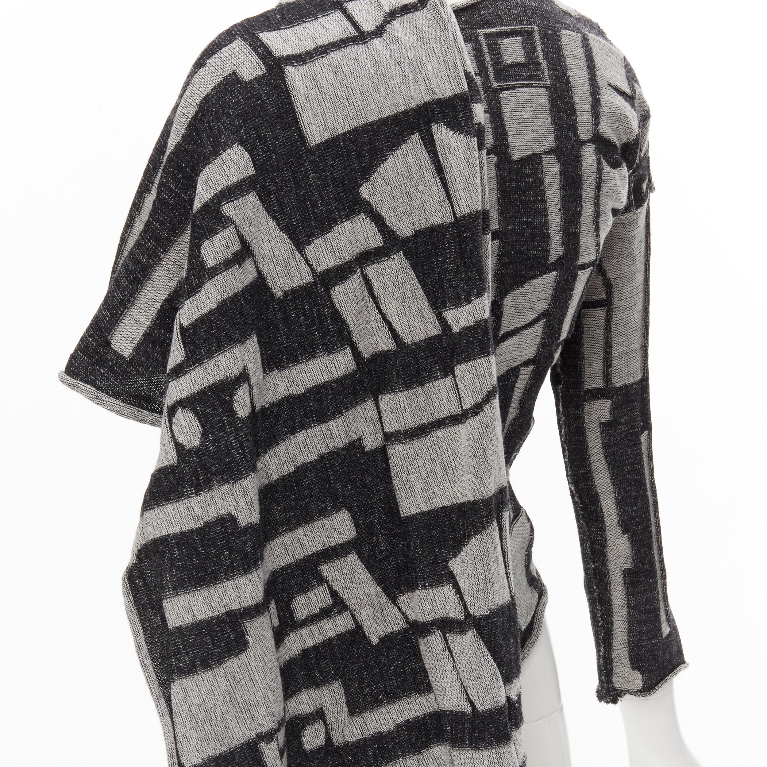 COMME DES GARCONS - Cardigan enveloppant en laine intarsia grise abstraite, années 1980 en vente 3