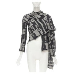 COMME DES GARCONS 1980's Vintage grey abstract wool intarsia wrap scarf cardigan