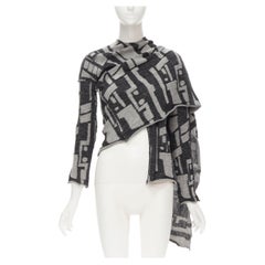 COMME DES GARCONS 1980's Vintage grey abstract wool intarsia wrap scarf cardigan