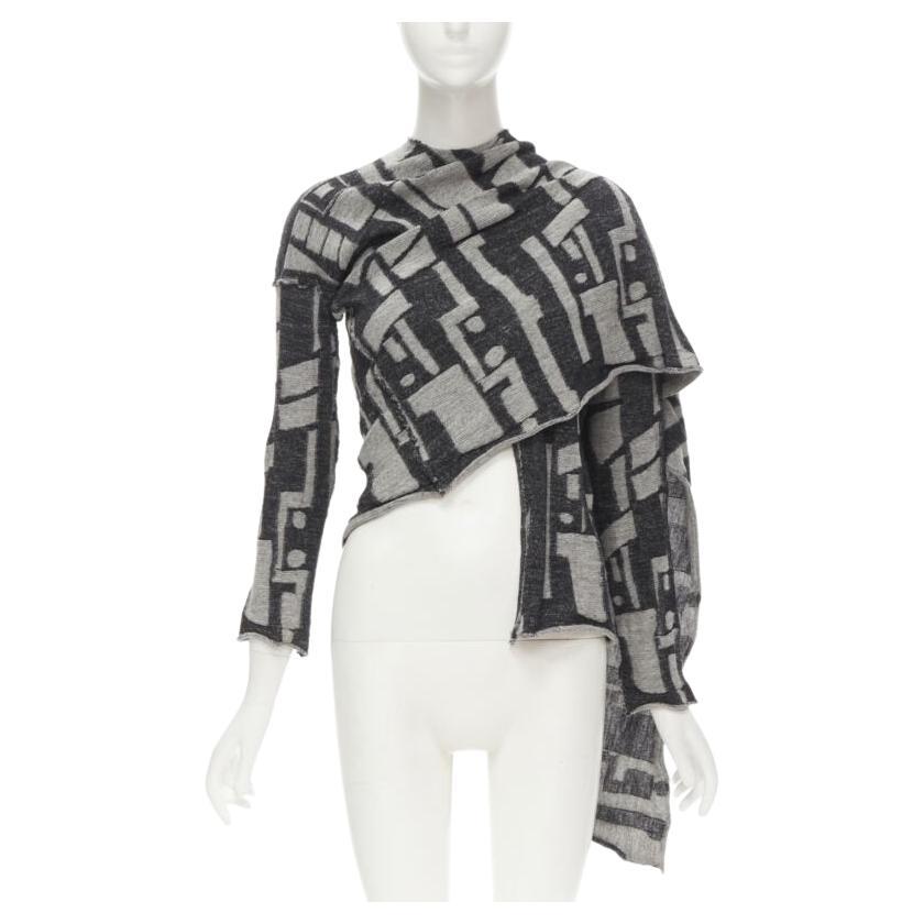 COMME DES GARCONS 1980's Vintage grey abstract wool intarsia wrap scarf cardigan For Sale