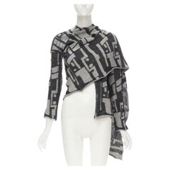 COMME DES GARCONS - Cardigan enveloppant en laine intarsia grise abstraite, années 1980
