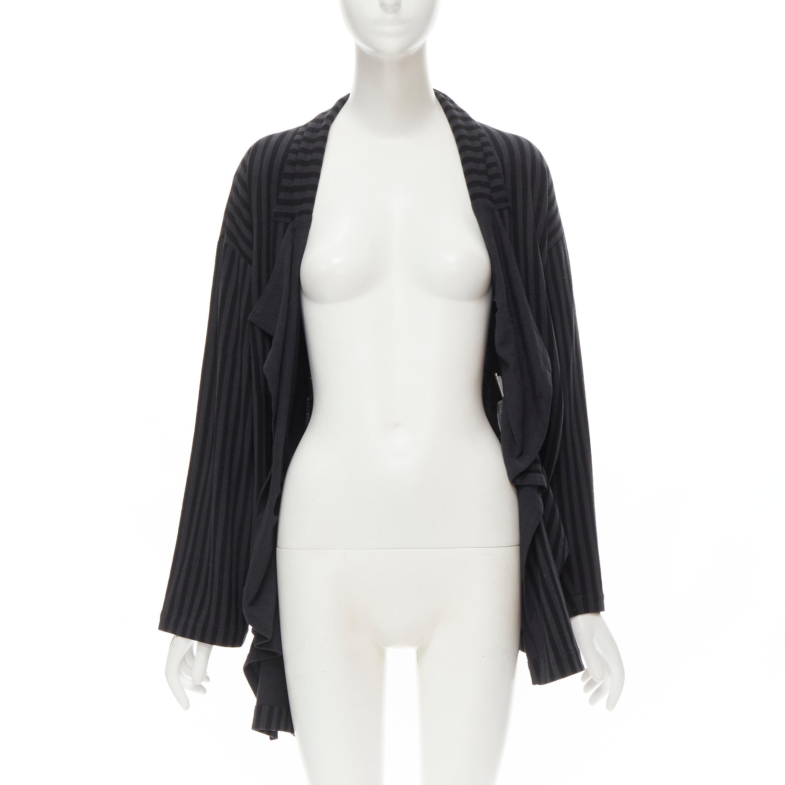 Black COMME DES GARCONS 1980's Vintage grey black striped wool draped front jacket M For Sale