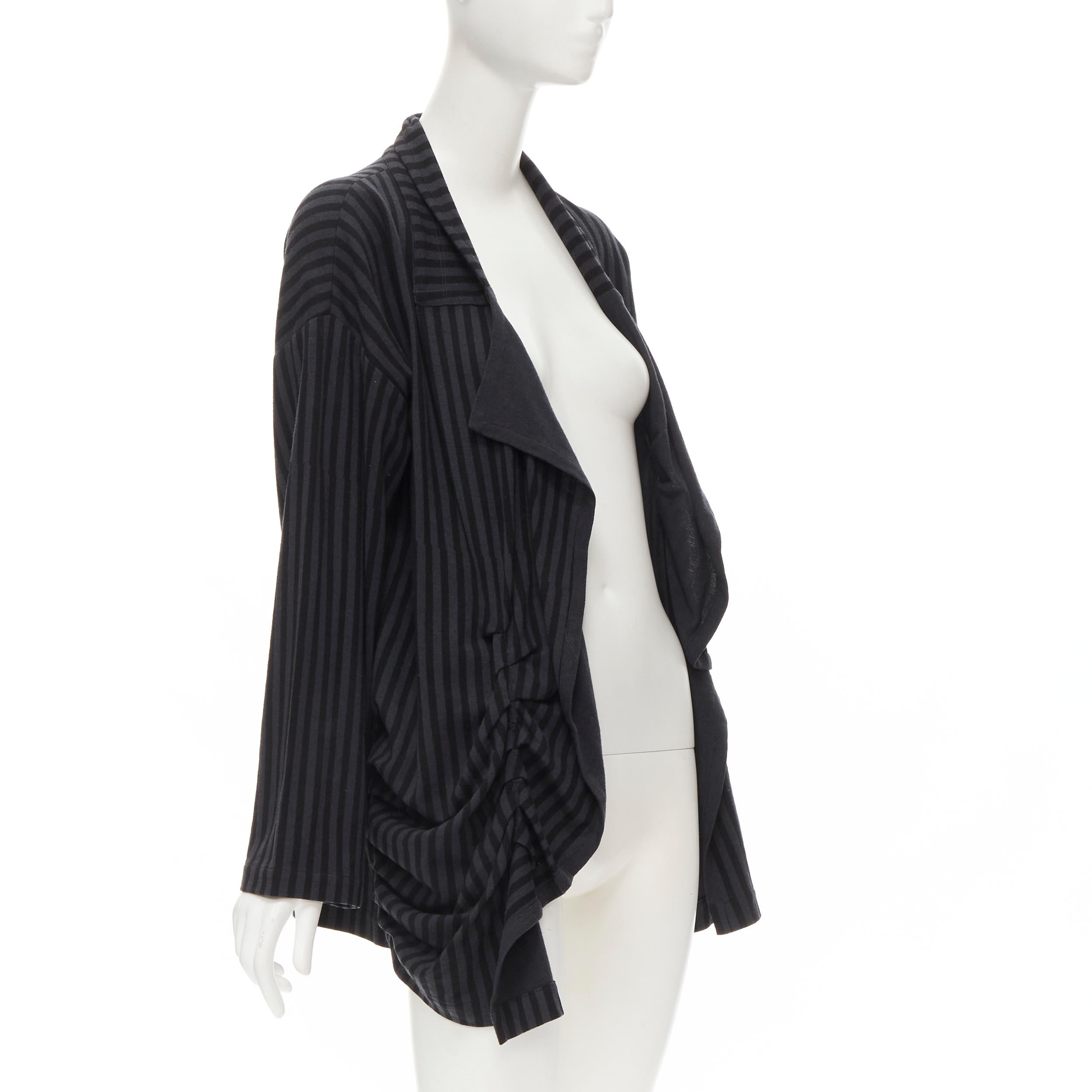 COMME DES GARCONS 1980's Vintage grey black striped wool draped front jacket M In Excellent Condition For Sale In Hong Kong, NT