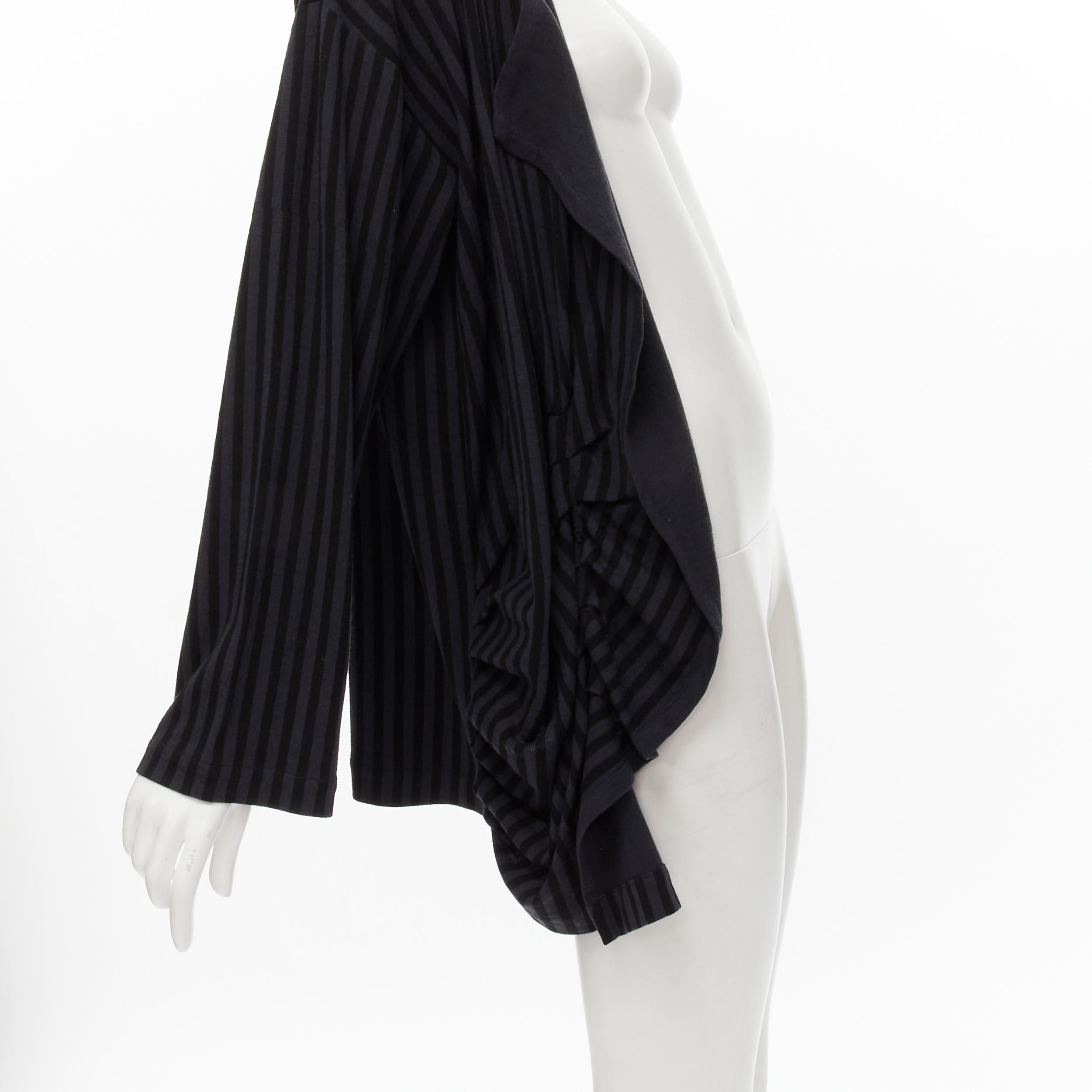 COMME DES GARCONS 1980's Vintage grey black striped wool draped front jacket M For Sale 2