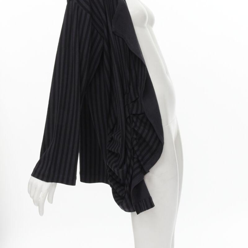 COMME DES GARCONS 1980's Vintage grey black striped wool draped front jacket M For Sale 2