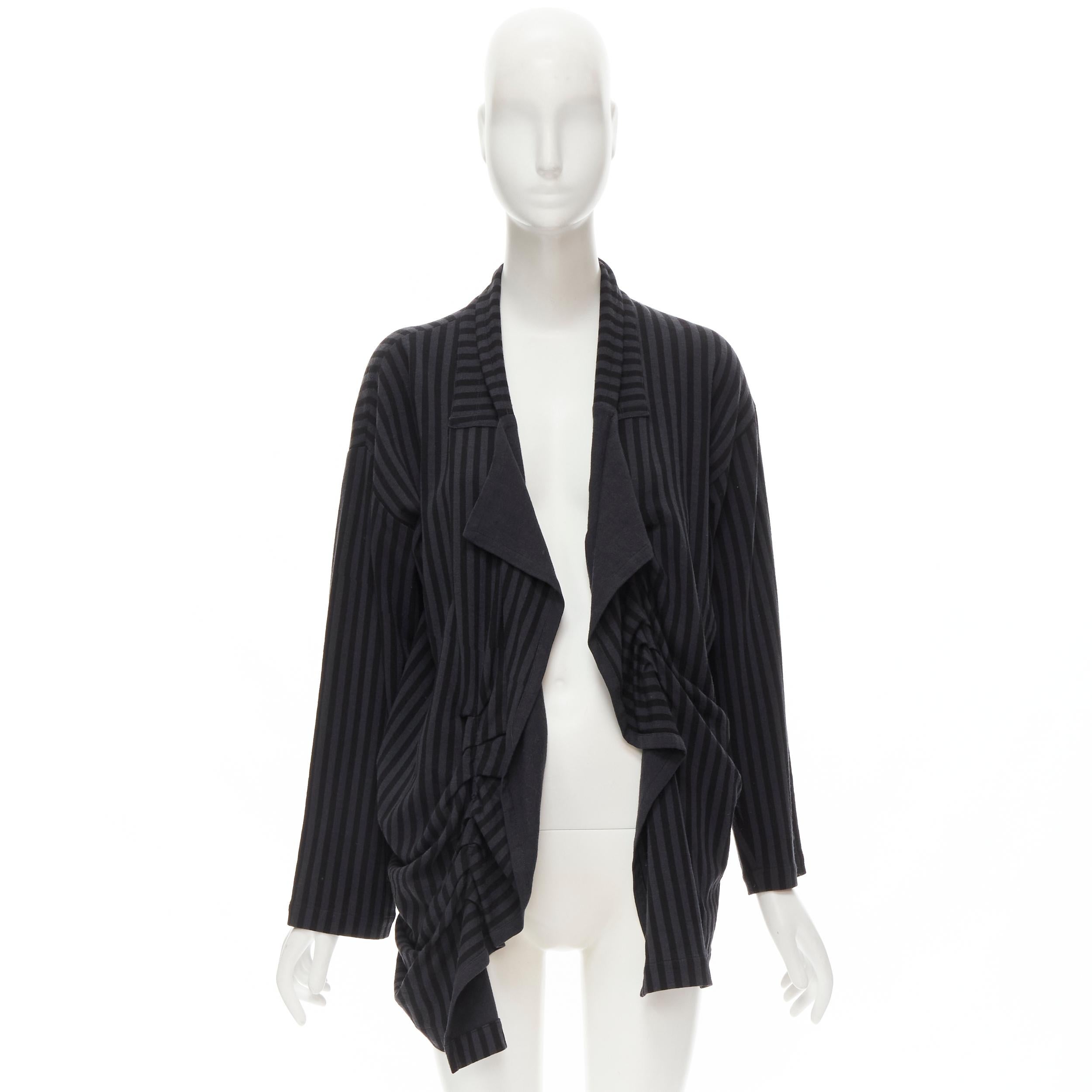 COMME DES GARCONS 1980's Vintage grey black striped wool draped front jacket M For Sale 4