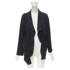 COMME DES GARCONS 1980's Vintage chaqueta drapeada delantera de lana a rayas gris negro M
