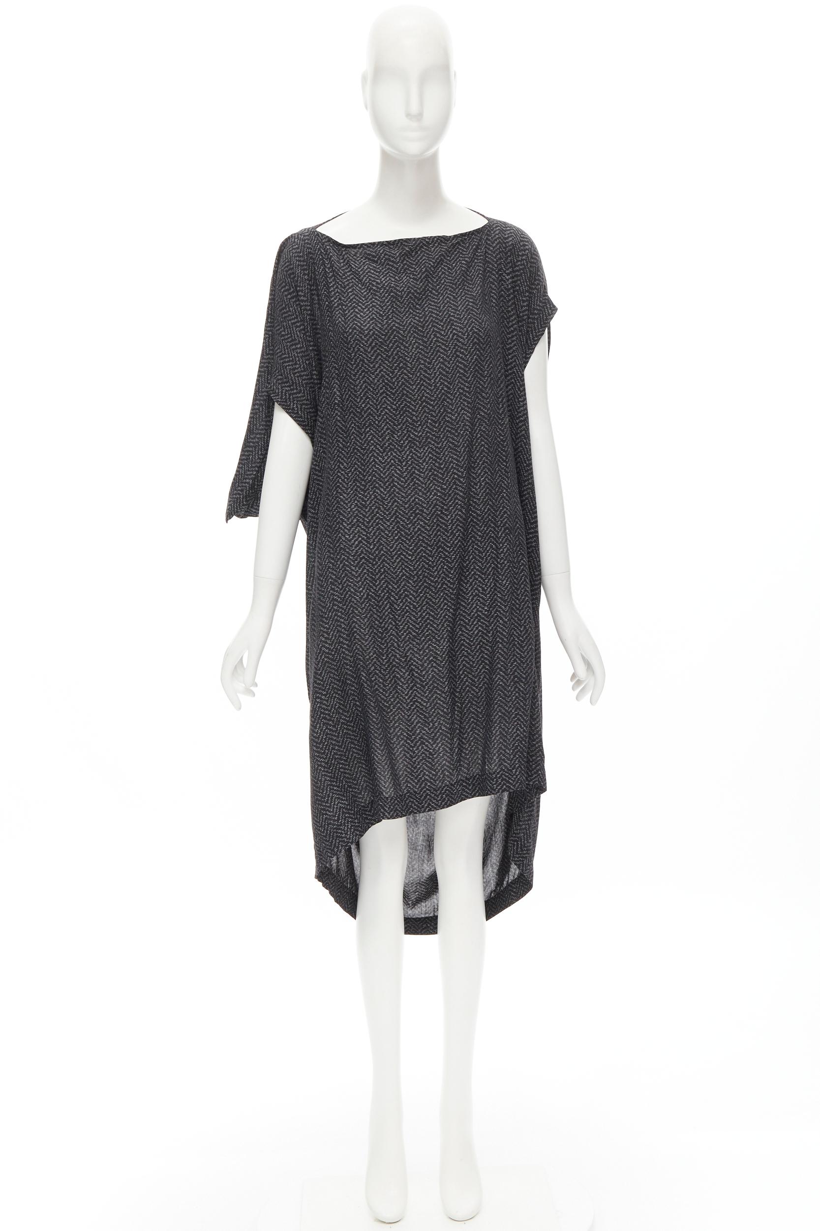 COMME DES GARCONS 1980's Vintage grey chevron asymmetric draped cocoon dress For Sale 5