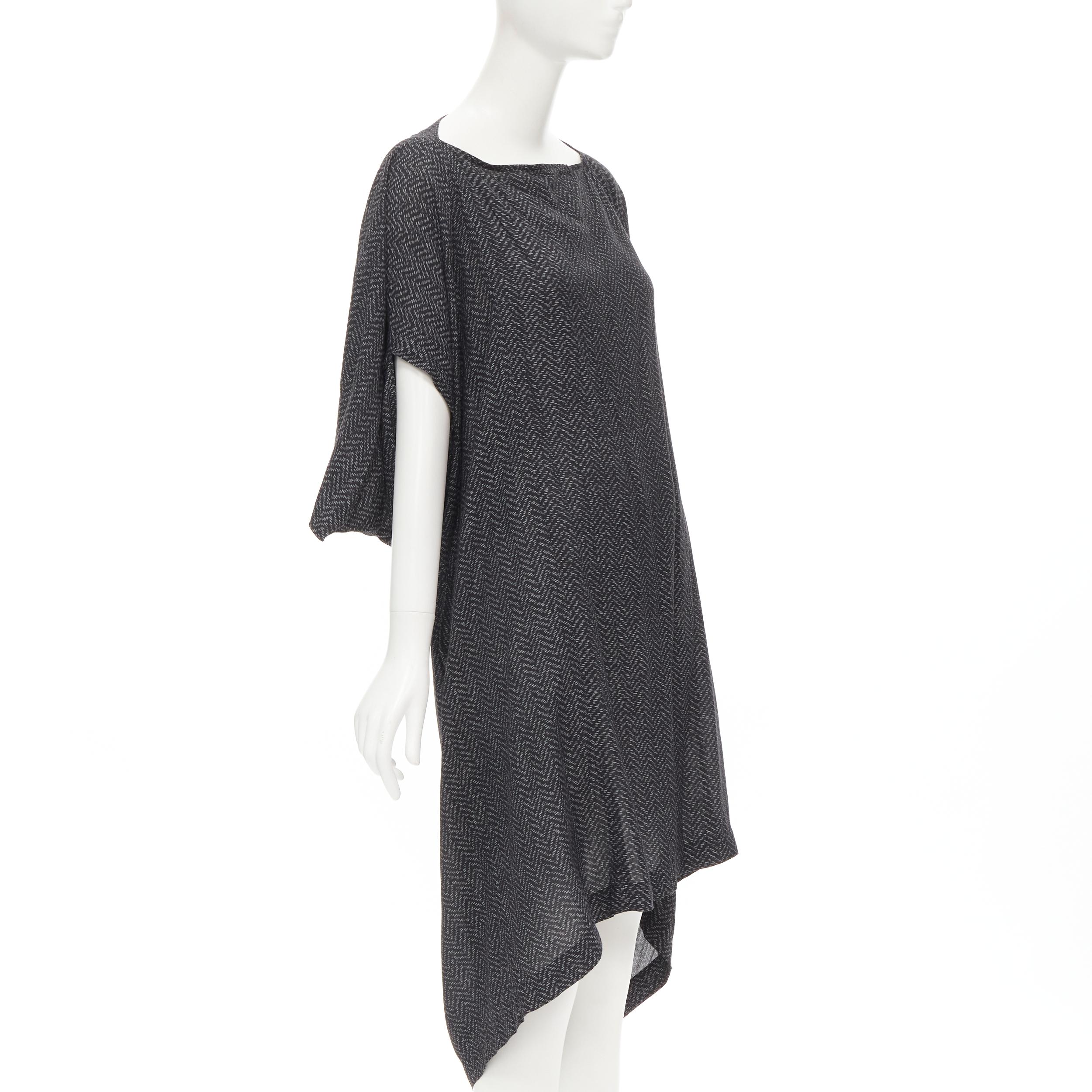 Black COMME DES GARCONS 1980's Vintage grey chevron asymmetric draped cocoon dress For Sale