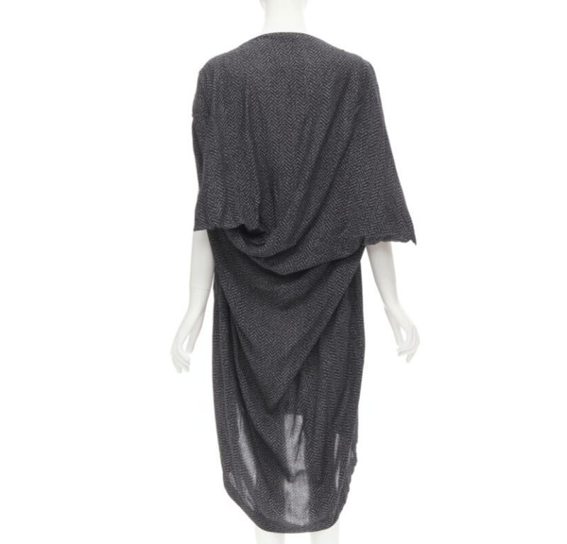 Women's COMME DES GARCONS 1980's Vintage grey chevron asymmetric draped cocoon dress For Sale