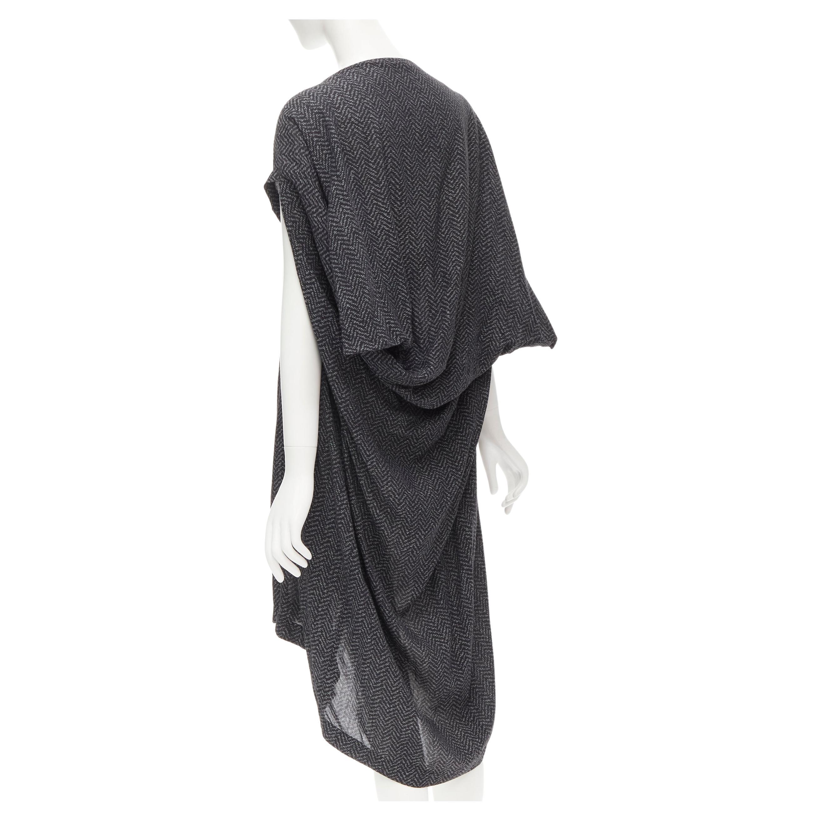 COMME DES GARCONS 1980's Vintage grey chevron asymmetric draped cocoon dress For Sale