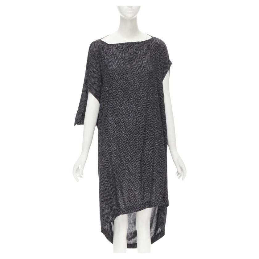 COMME DES GARCONS 1980's Vintage grey chevron asymmetric draped cocoon dress For Sale