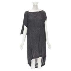 COMME DES GARCONS 1980's Vintage grey chevron asymmetric draped cocoon dress