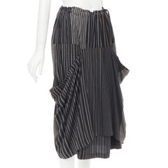 COMME DES GARCONS 1980's Vintage grey stripes deconstructed draped layered skirt