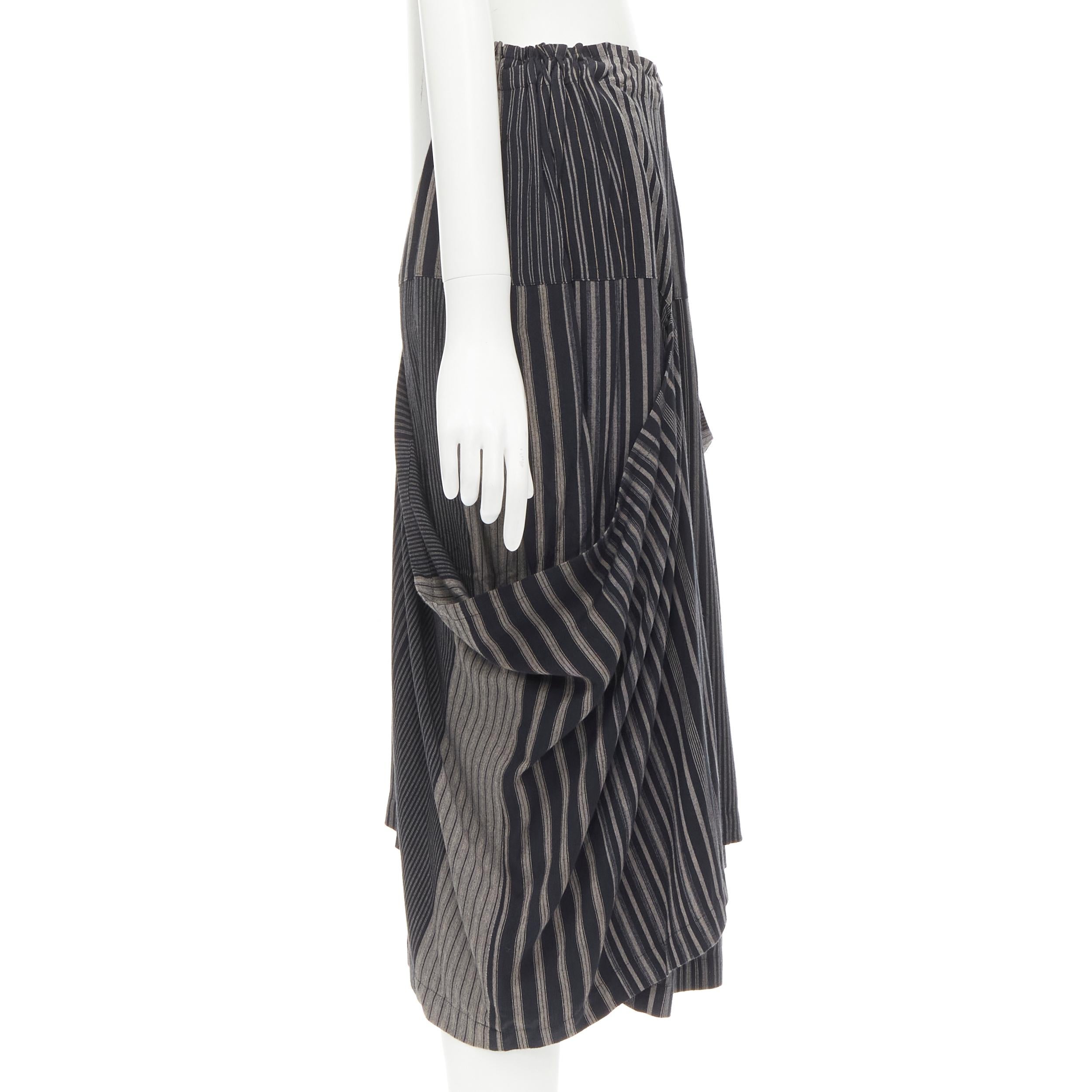 Black COMME DES GARCONS 1980's Vintage grey stripes deconstructed draped layered skirt For Sale