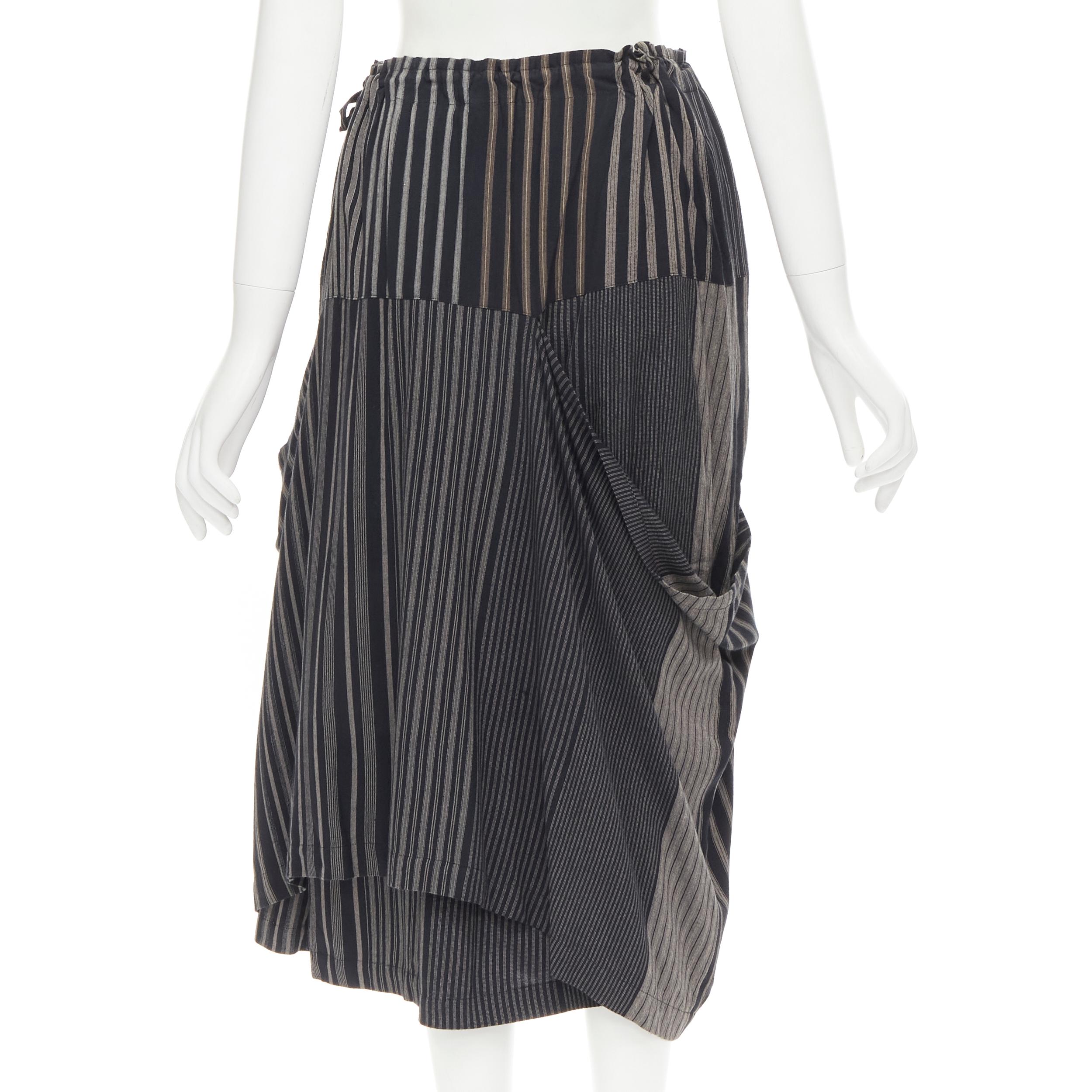 COMME DES GARCONS 1980's Vintage grey stripes deconstructed draped layered skirt In Excellent Condition For Sale In Hong Kong, NT