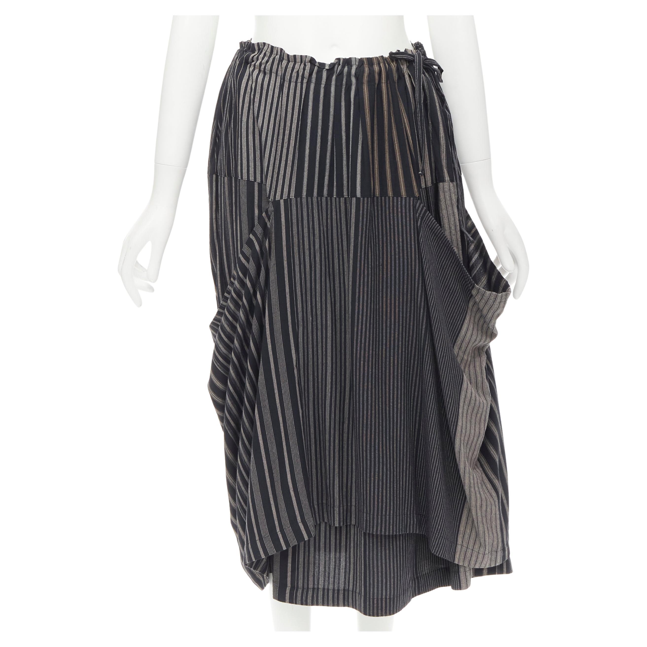 COMME DES GARCONS 1980's Vintage grey stripes deconstructed draped layered skirt For Sale