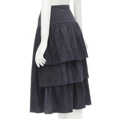 COMME DES GARCONS Jupe évasée et évasée vintage en laine grise avec corset et dentelle, années 1980