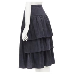 COMME DES GARCONS 1980's Vintage grey wool corset lace tiered flared skirt S