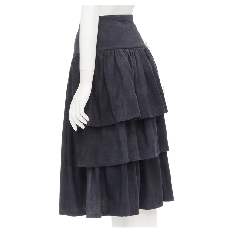 COMME DES GARCONS 1980's Vintage grey wool corset lace tiered flared ...