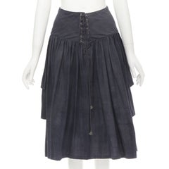 COMME DES GARCONS 1980's Vintage grey wool corset lace tiered flared skirt S