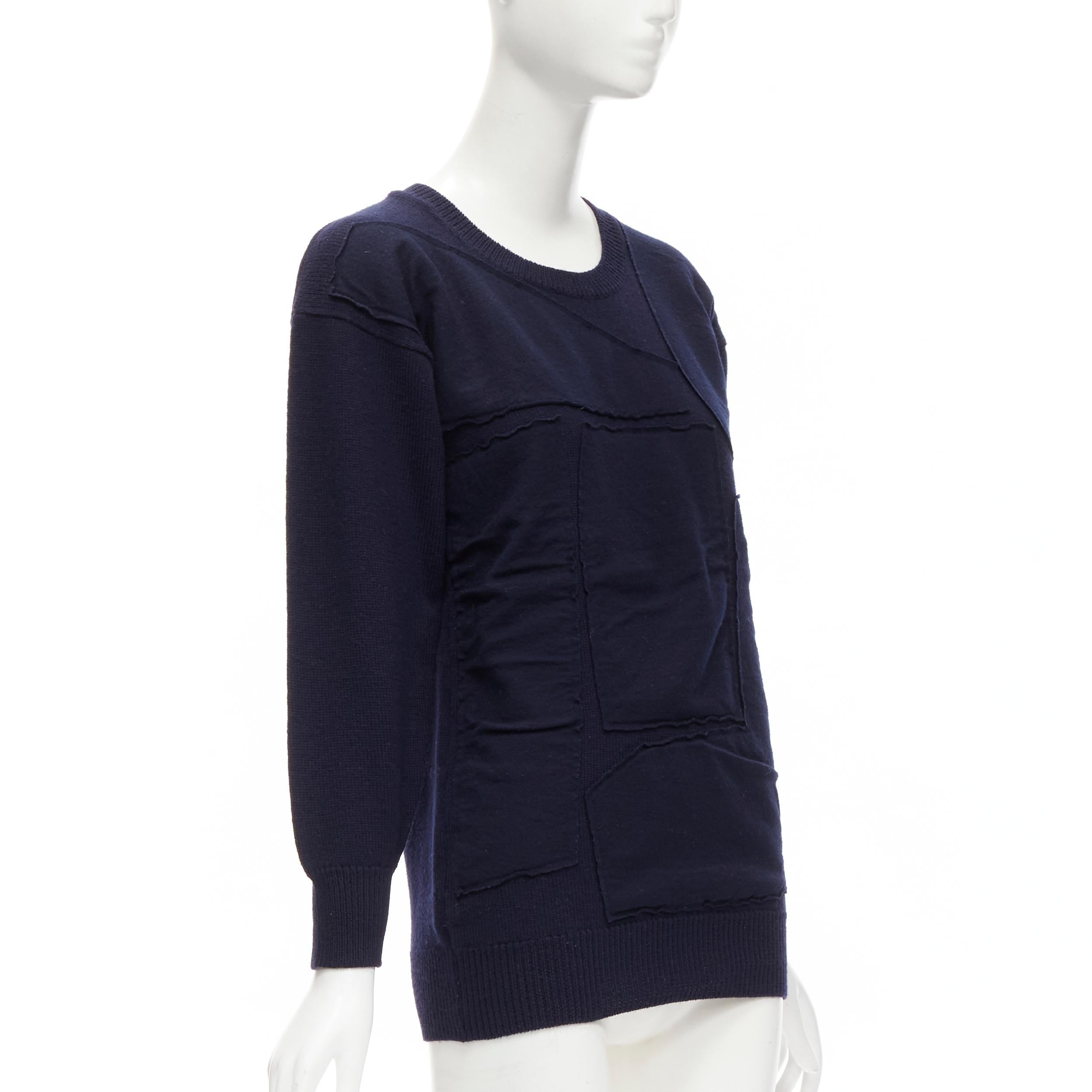 Noir COMME DES GARCONS Pull patchwork en laine bleu marine vintage, années 1980 en vente