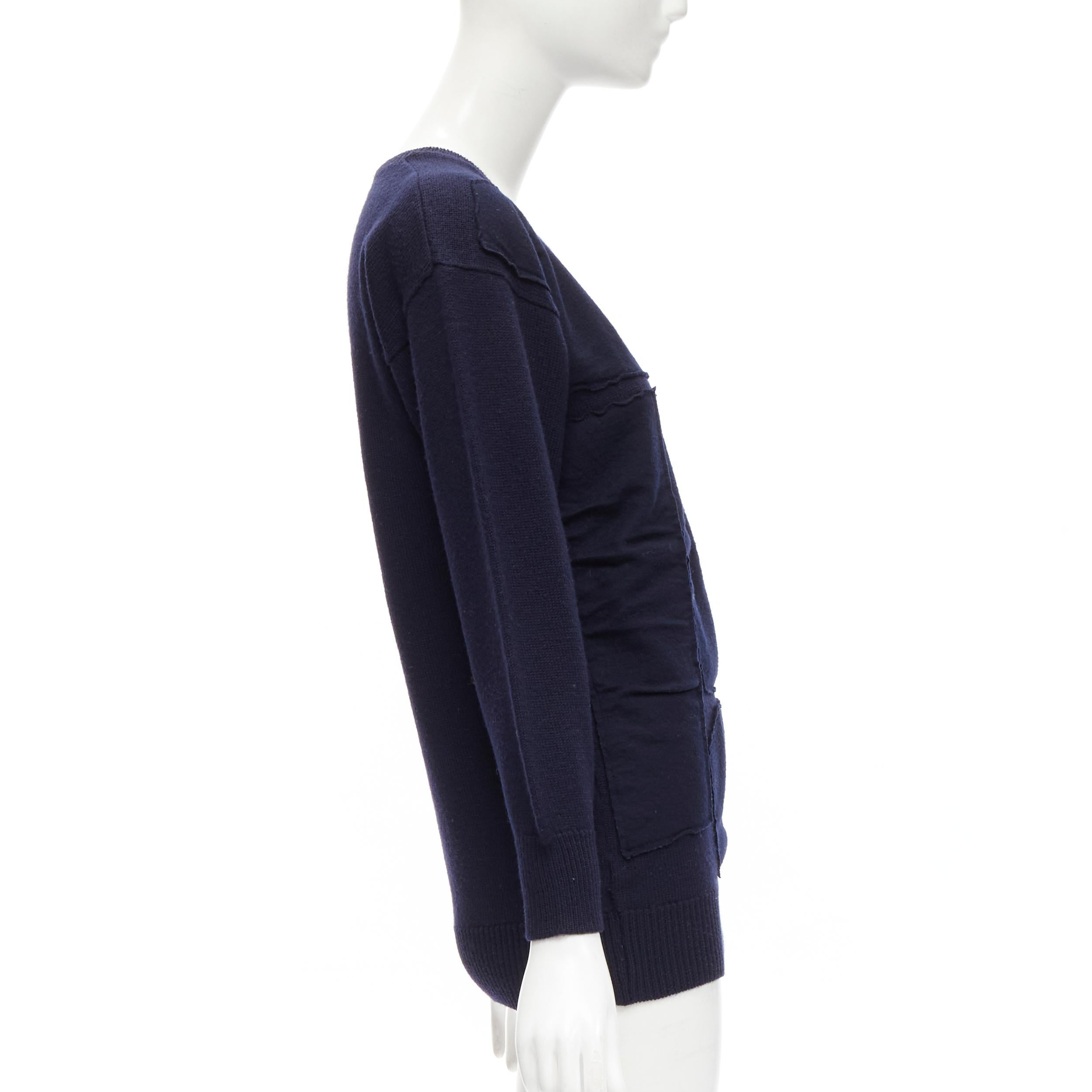 COMME DES GARCONS 1980's Vintage navy wool patchwork sweater top In Good Condition For Sale In Hong Kong, NT