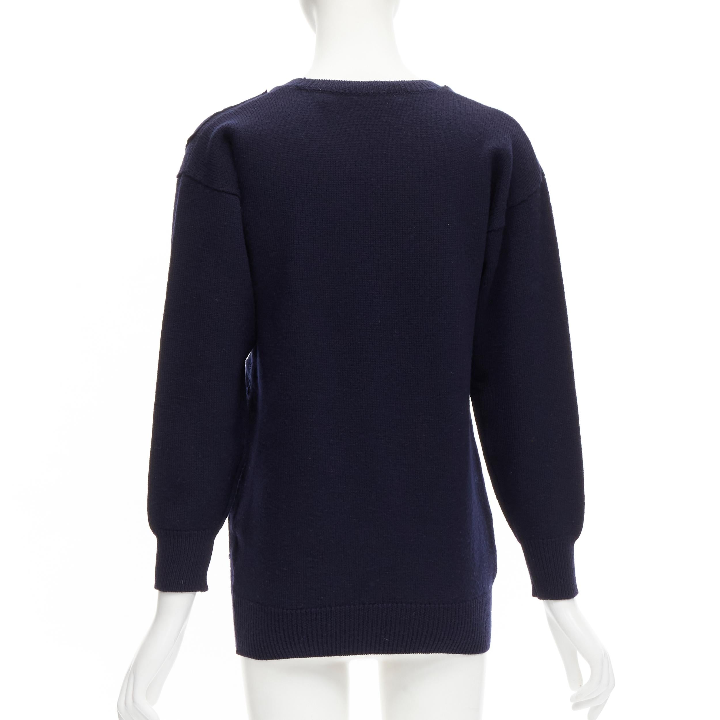 COMME DES GARCONS Pull patchwork en laine bleu marine vintage, années 1980 Pour femmes en vente