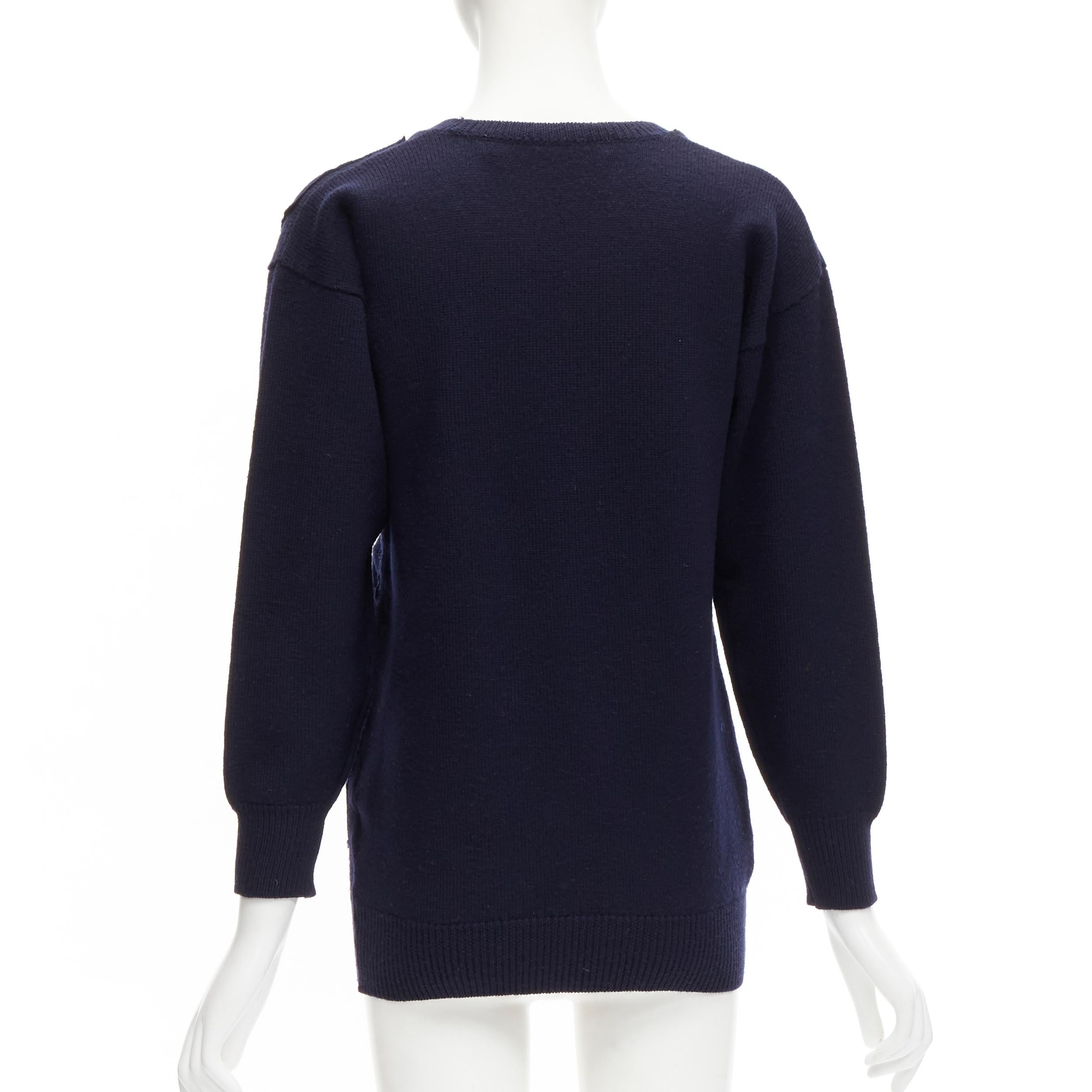 COMME DES GARCONS 1980er Jahre Vintage Pullover aus marineblauer Wolle mit Patchworkmuster Damen im Angebot