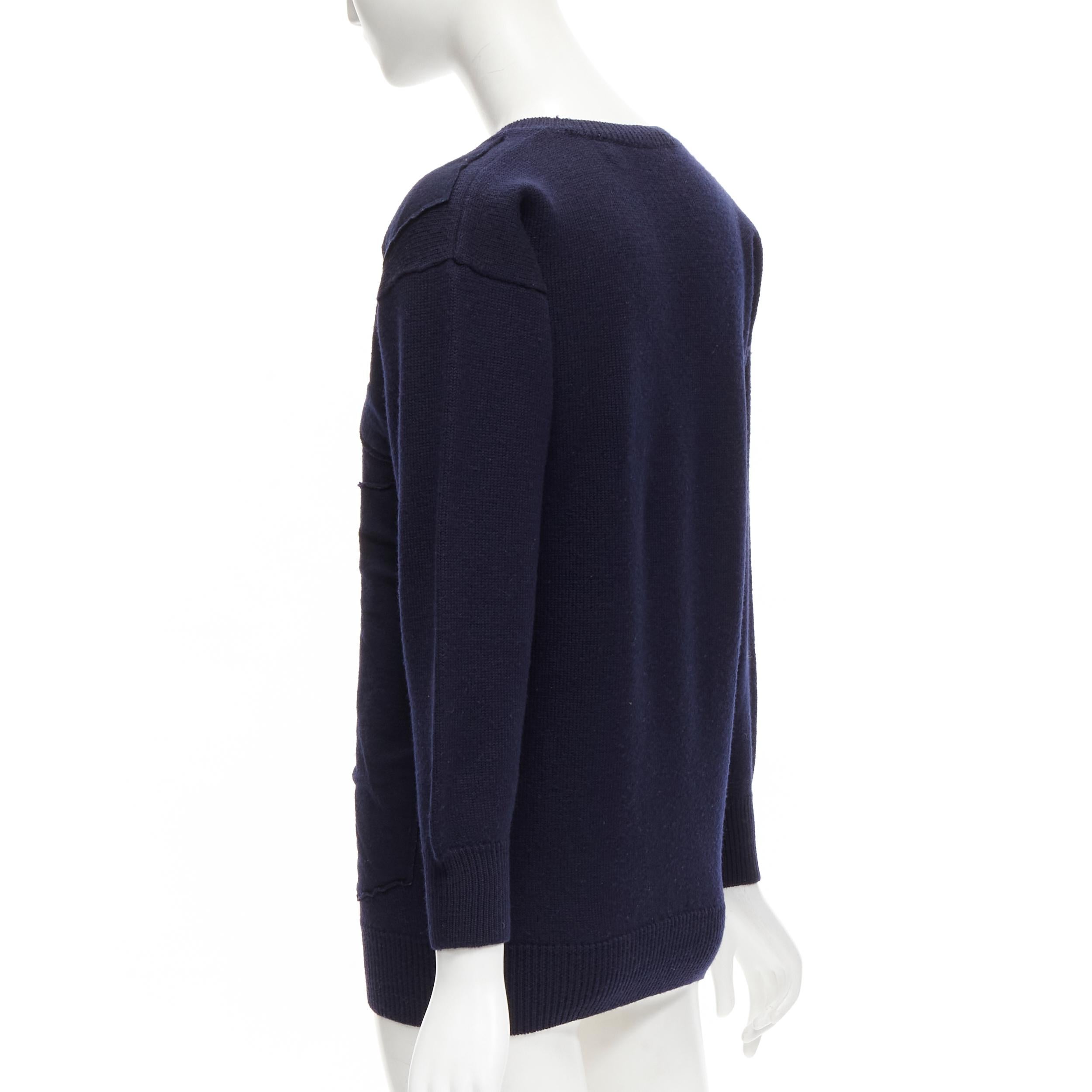 COMME DES GARCONS 1980er Jahre Vintage Pullover aus marineblauer Wolle mit Patchworkmuster im Angebot 1