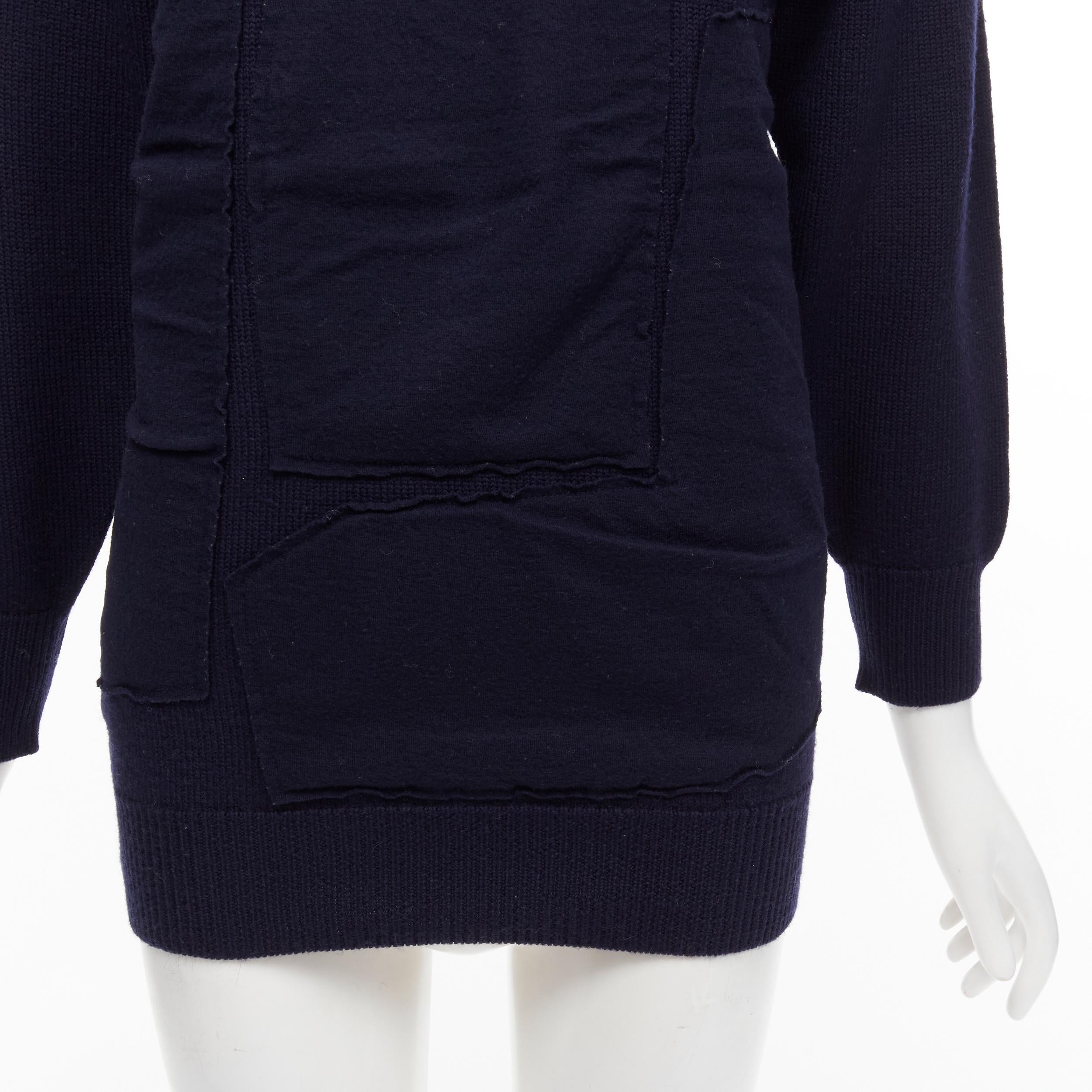 COMME DES GARCONS 1980's Vintage navy wool patchwork sweater top For Sale 2
