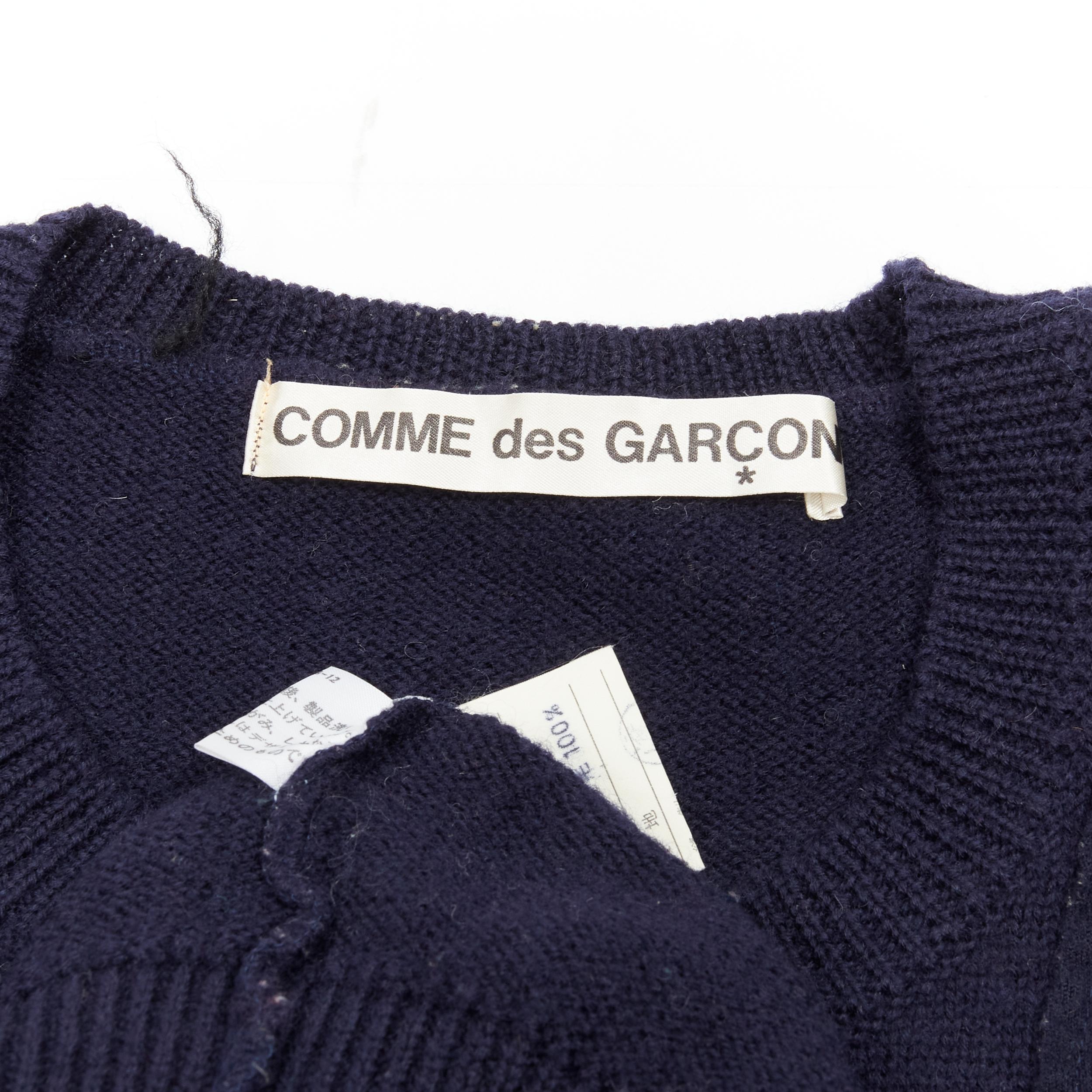 COMME DES GARCONS 1980's Vintage navy wool patchwork sweater top For Sale 3