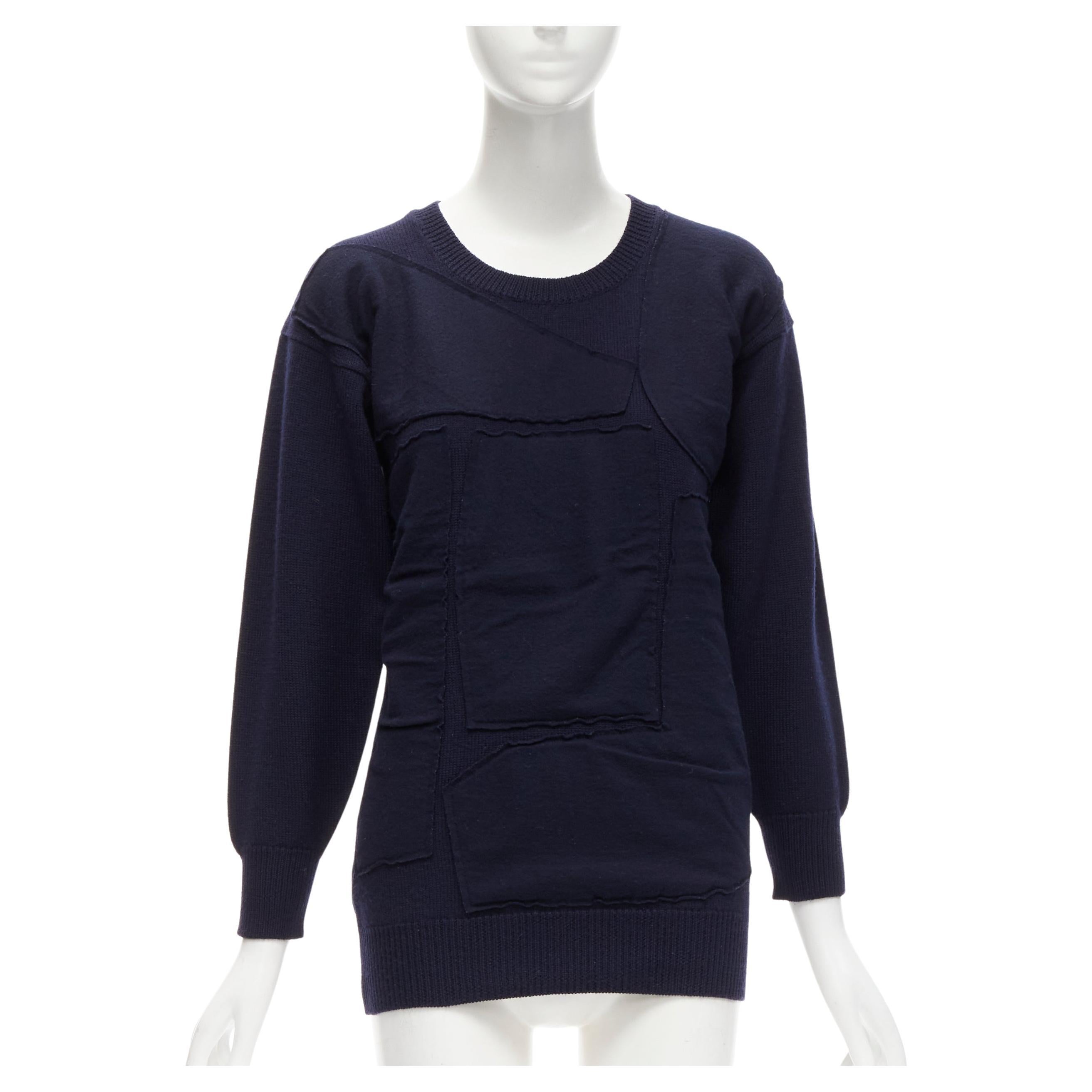 COMME DES GARCONS 1980's Vintage navy wool patchwork sweater top For Sale