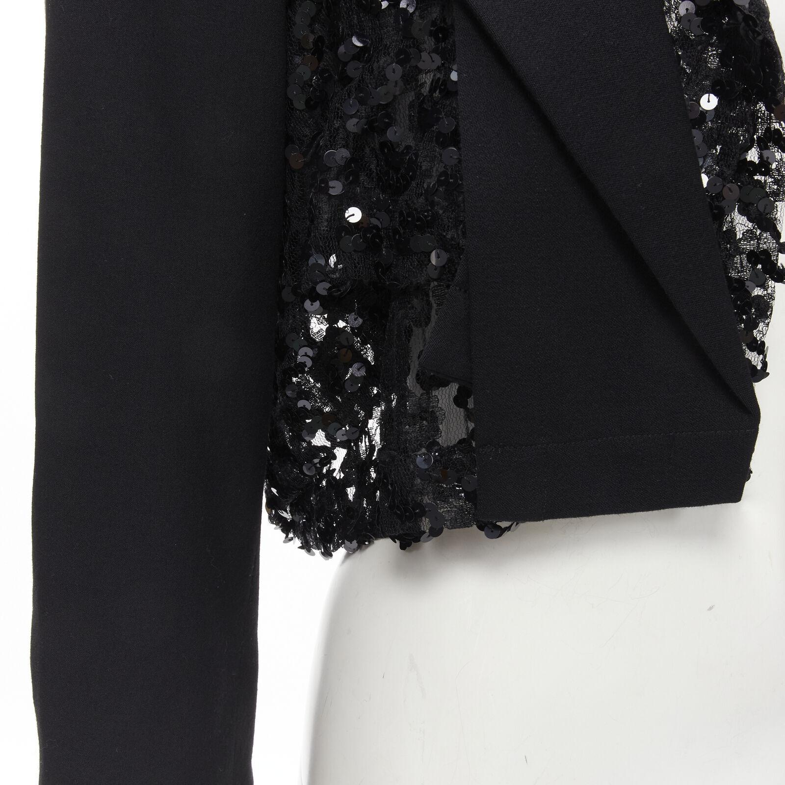 COMME DES GARCONS 1980's Vintage Runway black  sequins mesh cropped jacket S For Sale 5