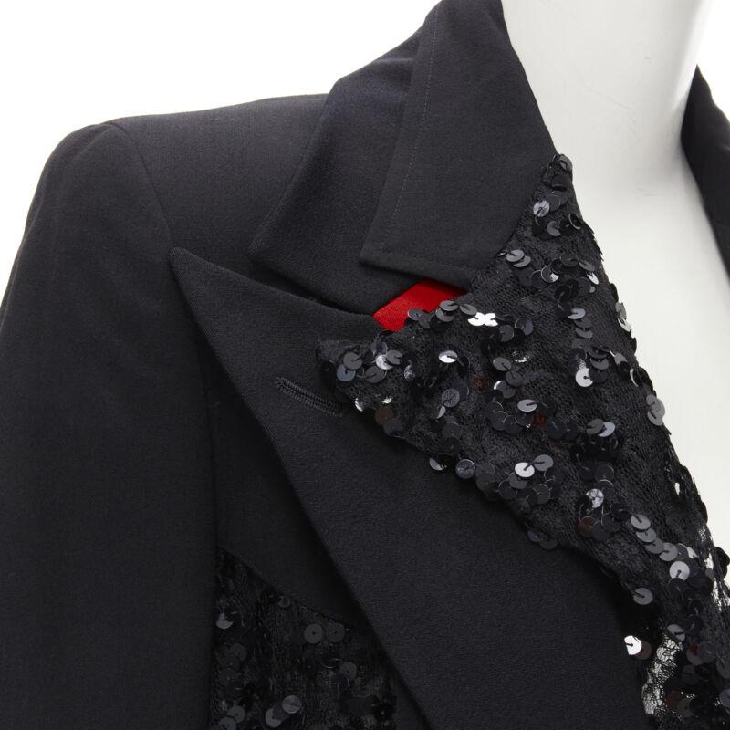 COMME DES GARCONS 1980's Vintage Runway black  sequins mesh cropped jacket S
Reference: CRTI/A00630
Brand: Comme Des Garcons
Designer: Rei Kawakubo
Collection: 1980s - Runway
As seen on: Six Magazine
Color: Black, Red
Pattern: Solid
Extra Details: