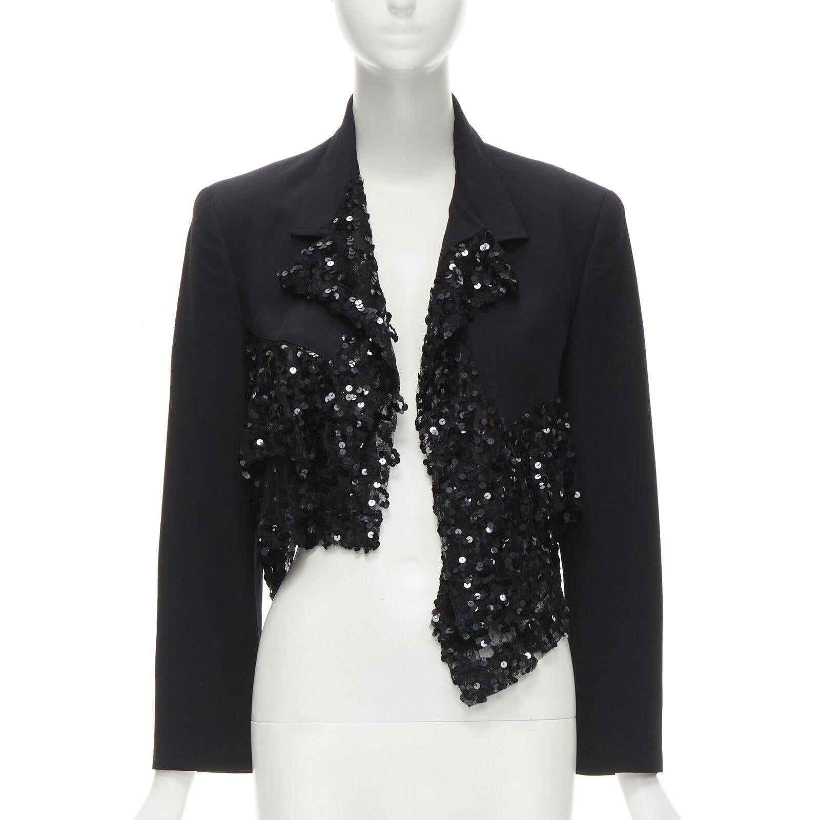 COMME DES GARCONS 1980's Vintage Runway black  sequins mesh cropped jacket S In Excellent Condition For Sale In Hong Kong, NT