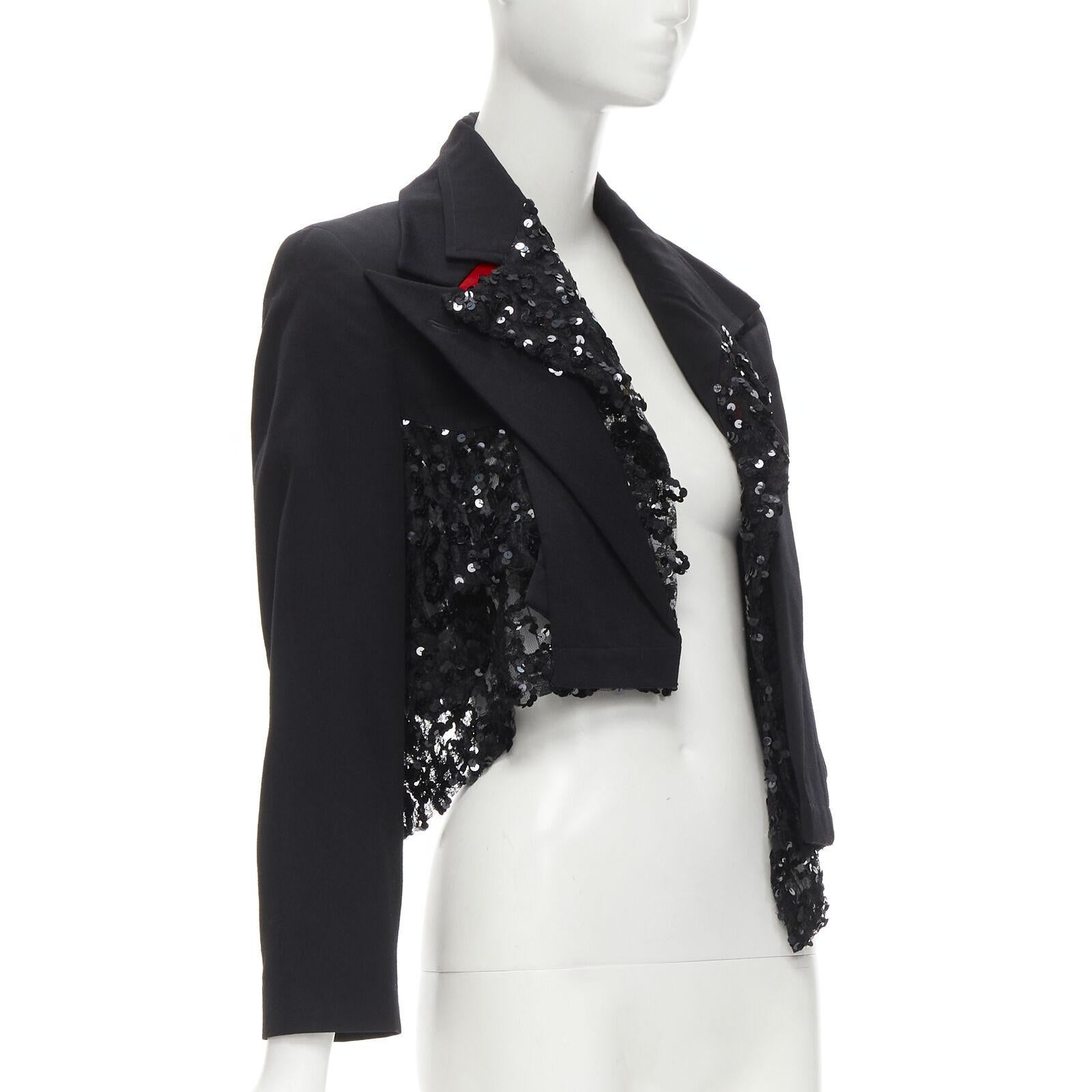 Women's COMME DES GARCONS 1980's Vintage Runway black  sequins mesh cropped jacket S For Sale