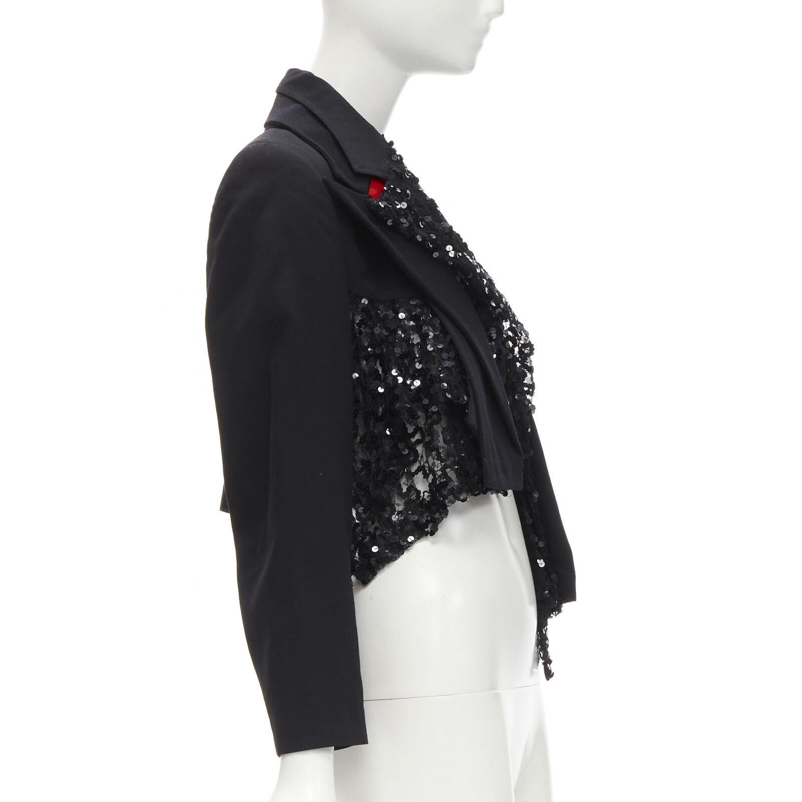 COMME DES GARCONS 1980's Vintage Runway black  sequins mesh cropped jacket S For Sale 1