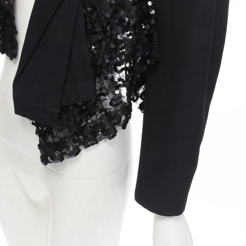 COMME DES GARCONS 1980's Vintage Runway black  sequins mesh cropped jacket S For Sale 4