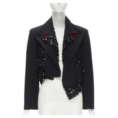 COMME DES GARCONS 1980's Vintage Runway black sequins mesh cropped jacket S